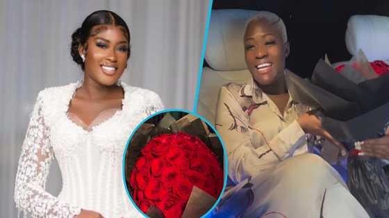 Fella Makafui: Actress flaunts bouquet as she chills in fancy Maybach, fans admire: “Boss lady”