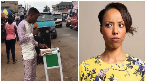 GH street preacher forgets himself & sings along to Medikal's 'omo ada' song being played in the background