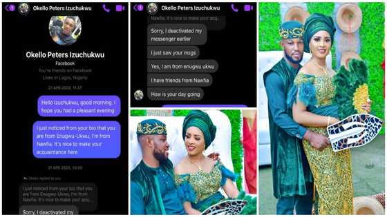 Couple who met on Facebook gets married, screenshots of their 1st chat shows lady DMed him