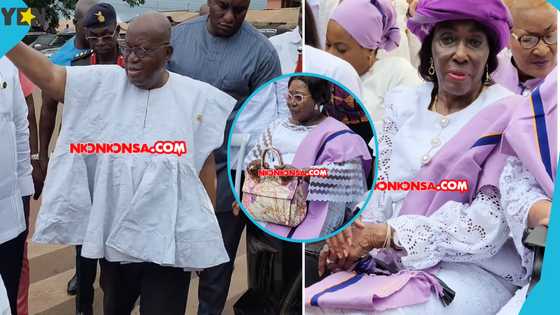 Chief of Staff Frema Opare looks elegant in a white dress and GH¢36,000 Ferragamo bag at Akufo-Addo's sister's conferment