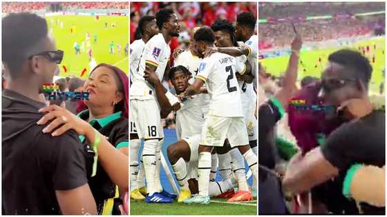 Lovely video drops as McBrown and Mr Eazi meet at Ghana vs South Korea match, hug tightly