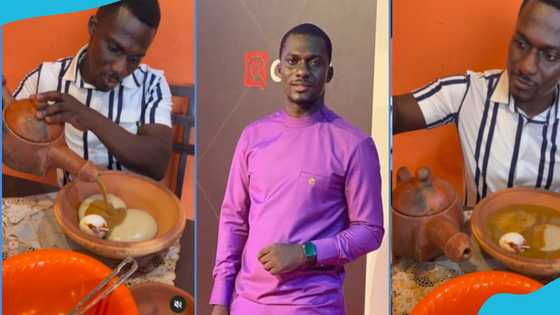 Zionfelix eats fufu with egg, pours soup from strange pot