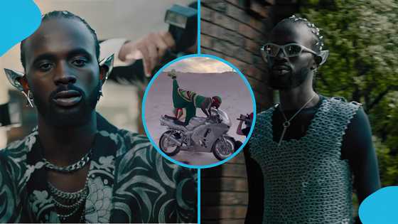 Black Sherif performs daring motorbike stunt during Iron Boy shoot, video impresses fans