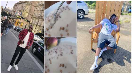 Video of man drinking gari with groundnut in United Kingdom stirs reactions online