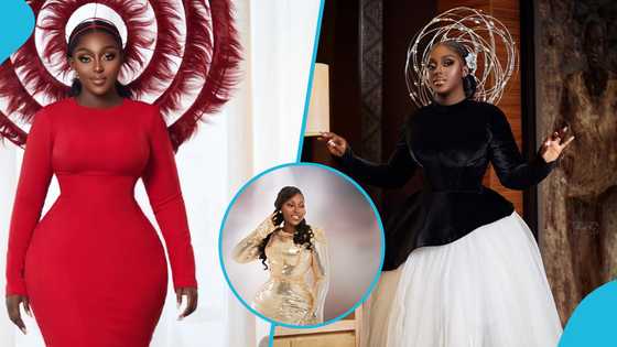 Eunice Oheneba Asiedu turns heads with her exquisite gowns to host Amakye Dede's concert in London