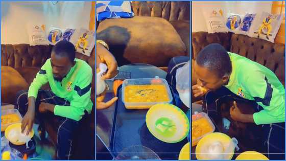 Lil Win eats bowl of banku & soup in video, Ghanaians impressed