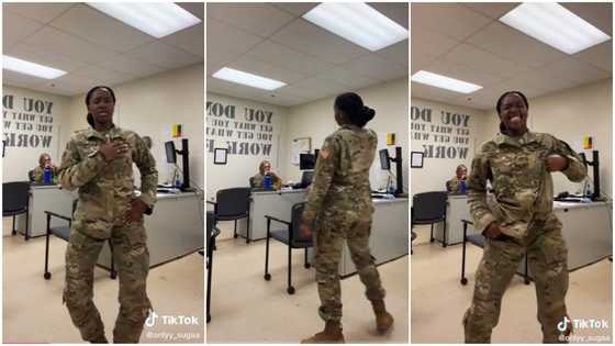 Lady in US Army dances like pro inside office, video showing her shaking waist & moving hands goes viral