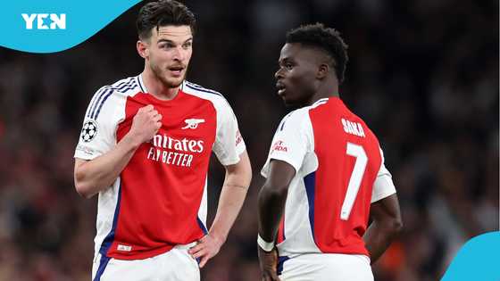 Rice discloses what Saka told him before scoring two free kicks vs Real Madrid