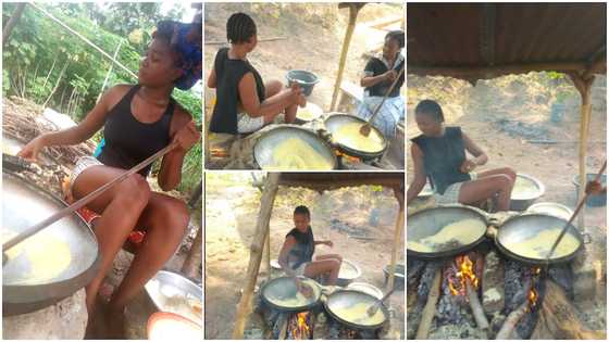 Beautiful lady who fries yellow garri for a living proudly flaunts her in photos