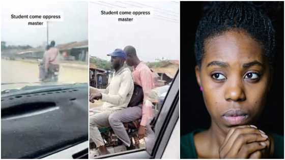 Old headmaster on a bike hides face as his former student in car mocks him, video sparks mixed reactions