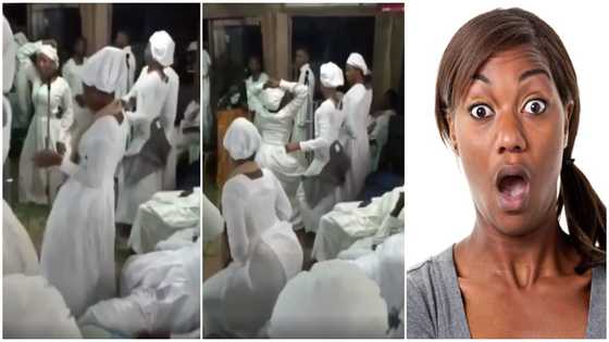 Lady causes stir in church, twerks hard in front of seated pastor, viral video sparks reactions