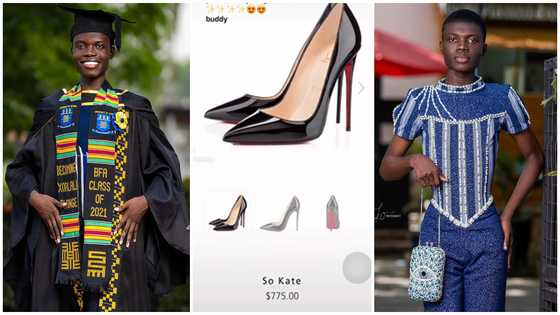 Young man who graduated from UG purchases ladies shoe worth Gh¢6k & wears it to receive his award