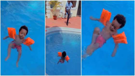 Money power: Regina Daniels’ 1-year-old son goes swimming inside large pool in video; world impressed