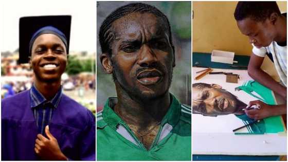 UI science student lights up social media, draws Jay Jay Okocha with pencil (photos)