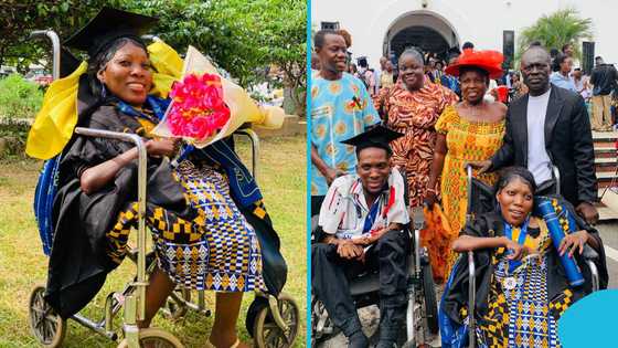 Family celebrates brilliant relative with disability as she bags degree at University of Ghana, photos