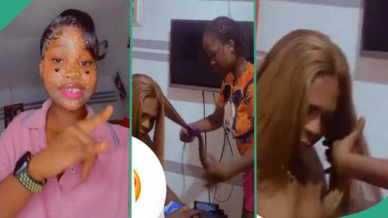 "He sat calmly": Man willingly submits his head as daughter uses him as a mannequin to comb her wig