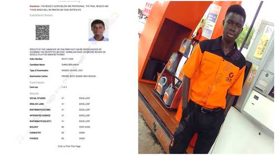 PRESEC old student Benjamin Darko who scored 5As in WASSCE turns fuel attendant due to poverty