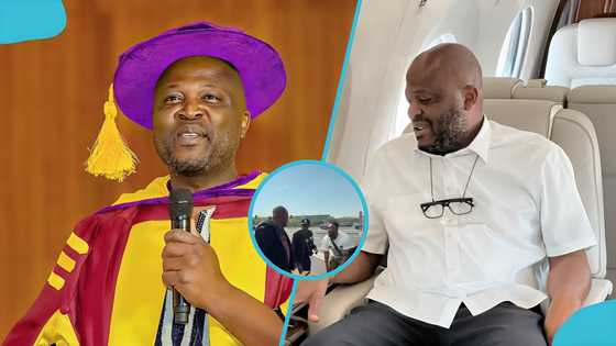 Ibrahim Mahama links up with R2Bees abroad, reacts as man tries to bow before him, video trends