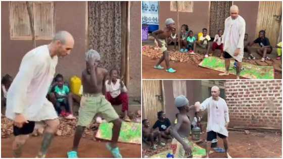 Black kid dances with oyinbo man, amazes people with his hot moves like Michael Jackson in viral video