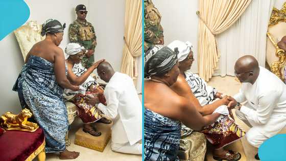 “Piaw”: Asantehemaa blesses Bawumia as she places hands on his head, photos emerge
