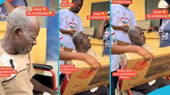 Physically challenged man overwhelmed with emotions as he receives cash and a flat screen TV