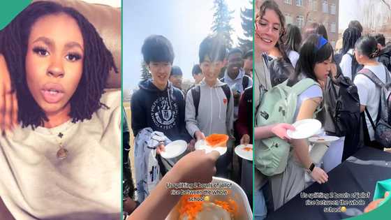 Lady and her friend share jollof rice to the whole school, Oyinbos rush them with plates in video