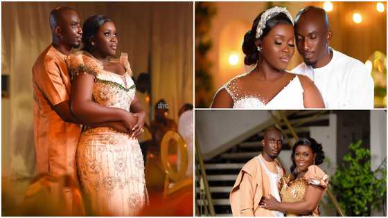 Ghanaian bride wins over the internet as she weds in a white beaded knee-level gown for her wedding