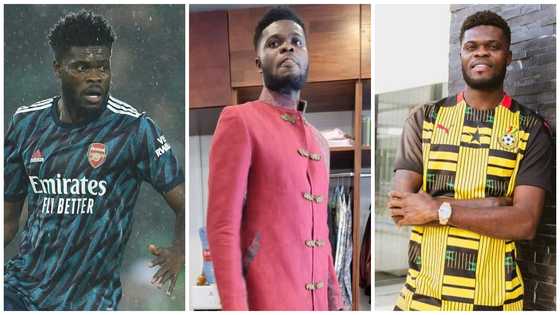 Thomas Partey spends money on expensive Ghana-made kaftans and suits, fans admire fashion sense