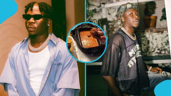 Stonebwoy delights as he eats Waakye and groundnut soup, video stokes debate
