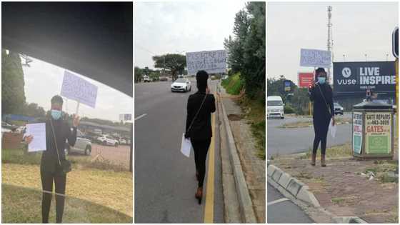 Female Law Graduate Hits the Street with Placard and CV in Search of Job