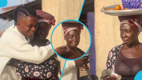 Street hawker delights as kind ghanaian man gifts her cash, netizens react to video