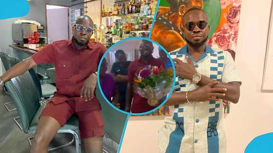 Romantic Ghanaian man celebrates girlfriend after successful childbirth, gifts her flowers