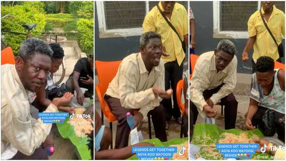 Agya Koo and Wayoosi eat rice in leaf; their close friendship warms hearts