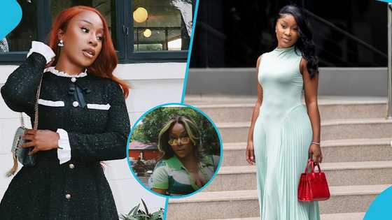 Ghanaian socialite Efia Odo looks resplendent in a short knitted jumpsuit and elegant coloured hairstyle