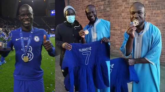 Lovely photos drop as Ghanaian man gifts customised smock to Chelsea star N'Golo Kante after Champions League win