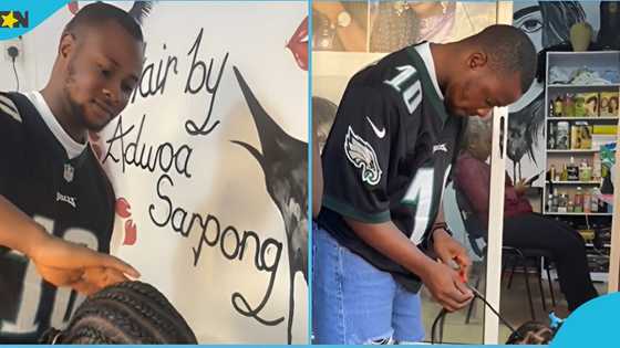 Ghanaian man rejoices as he begins apprenticeship as a hairdresser, works with joy in video