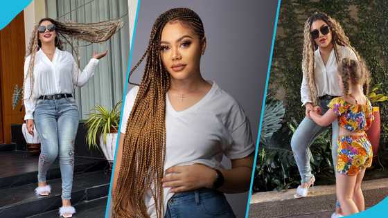 Nadia Buari flaunts fine curves in white top and jeans, shows off plush mansion in photos