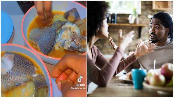 Ghanaian husband asks netizens to settle debate on who should have more fish at dinner