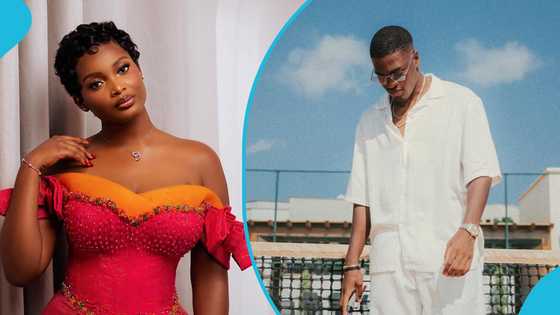 Sharaf Mahama's beautiful "woman" Jasmine Djang looks glamorous in a stylish kente gown and short hairstyle