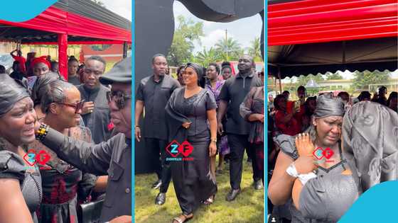 AJ Poundz in tears as Nana Ama McBrown attends her dad’s funeral in a viral video