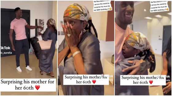 Man comes from abroad to surprise mother on 60th birthday, she screams and jumps in video