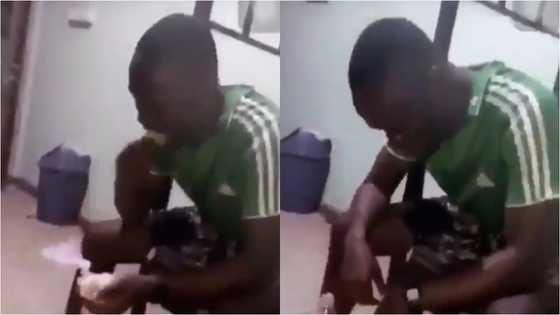 Ego reach everybody: Young man tearfully eats banku with coke in video after his girl dumped him