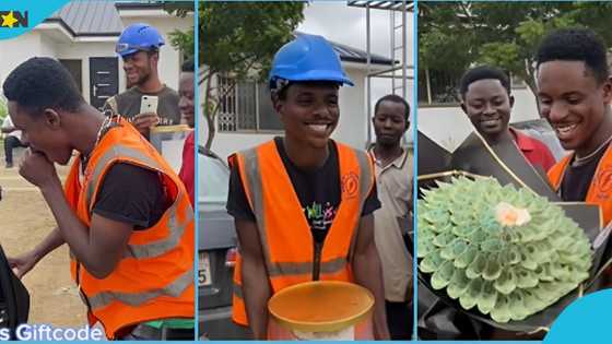 Ghanaians react as wife surprises husband with money bouquet on his birthday: "Mine will think I have money"