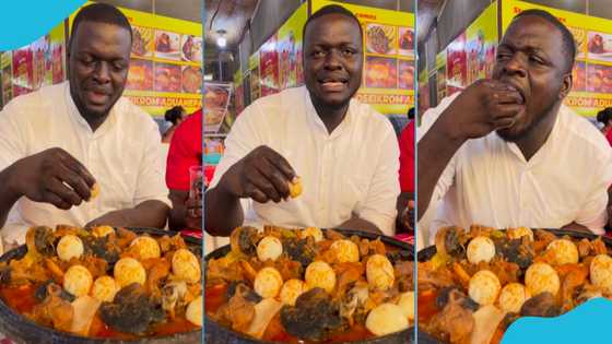 Popular TikToker eats large pot of fufu with over 10 eggs and meat