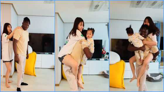 Ghanaian man shares happy moment with pretty Korean wife and little daughter, adorable moment evokes joy