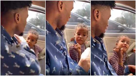 Cute little girl boldly begs Nigerian man in car for money, refuses to follow him to his house, video surfaces