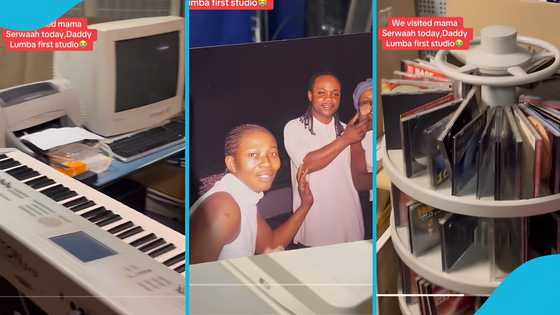 Akosua Serwaa shows fans Daddy Lumba's first music recording studio at their house in Germany, video