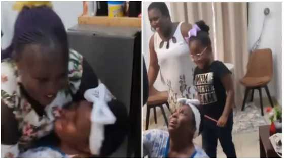 Woman rolls on floor in emotional video as daughter arrives from US after 10 yrs