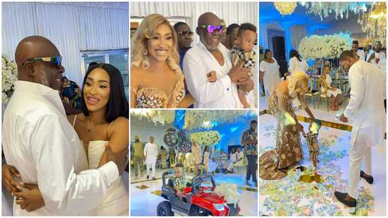 Kofi Adjorlolo marks grandson's first birthday and christening with plush party, more videos show splashing of money