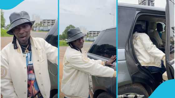 Patapaa looks handsome, rocks expensive jacket and cruises in Range Rover